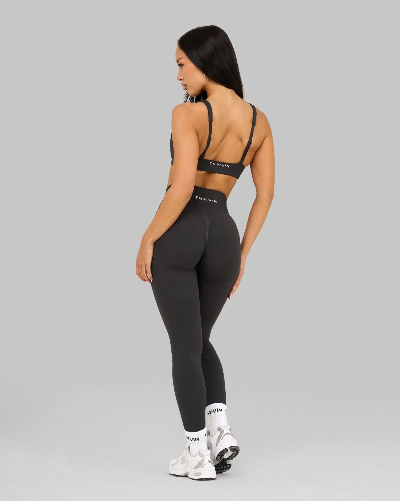 Elevate™ Ribbed High-Waisted Contour Leggings | Charcoal Grey - Image 3