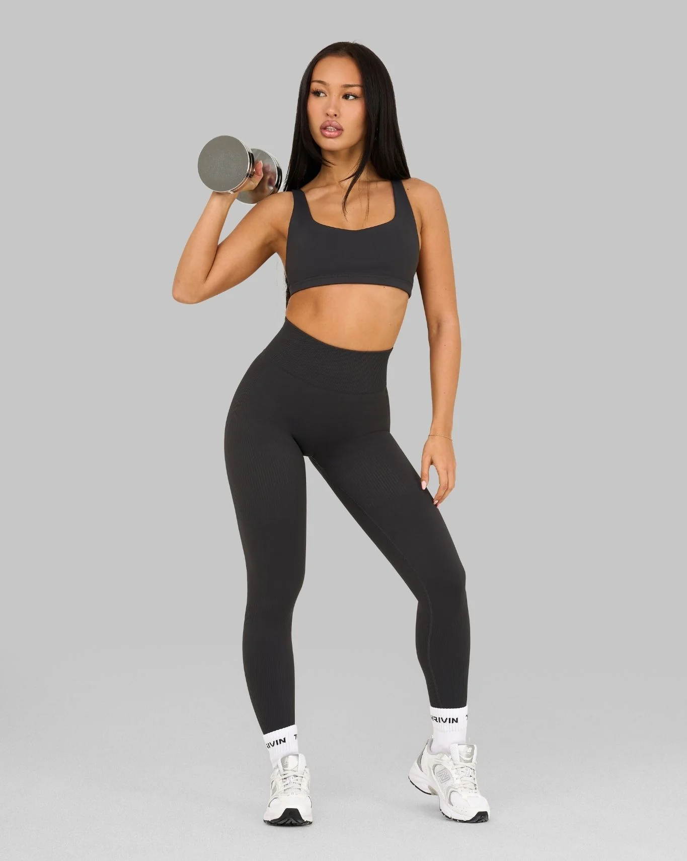 Elevate™ Ribbed High-Waisted Contour Leggings | Charcoal Grey - Image 4