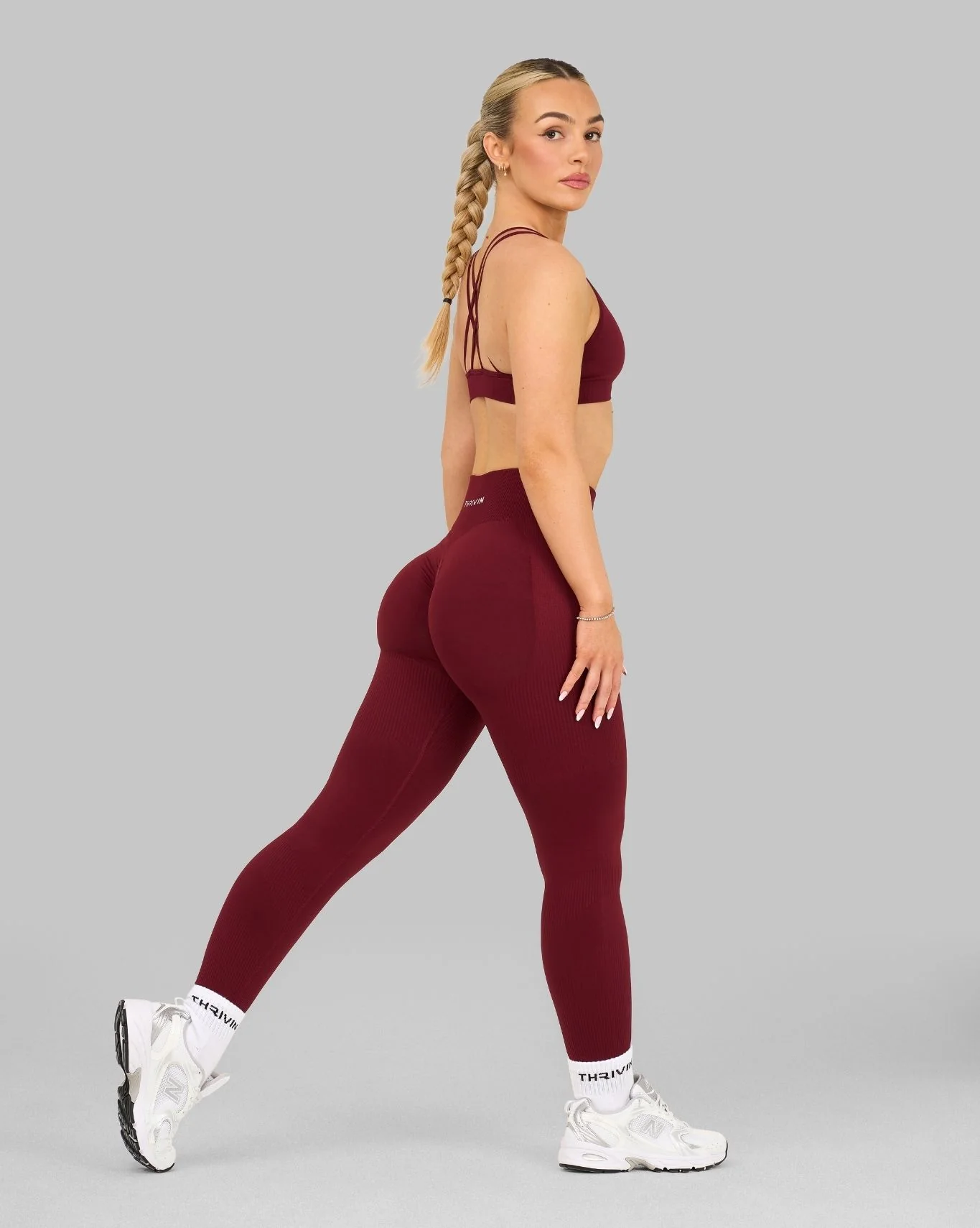 Elevate™ Ribbed High-Waisted Contour Leggings | Fine Wine - Image 3