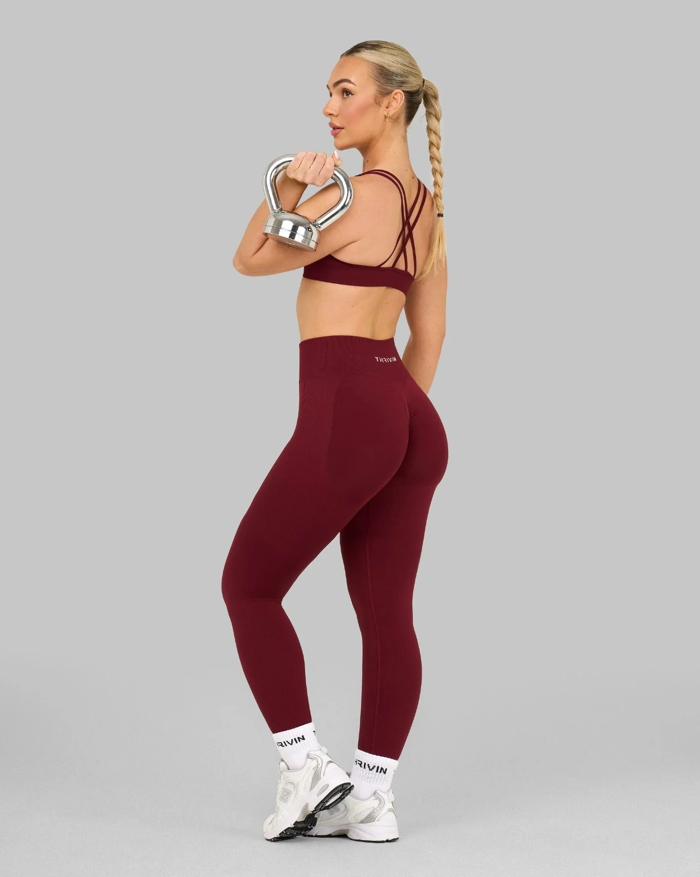 Elevate™ Ribbed High-Waisted Contour Leggings | Fine Wine - Image 4