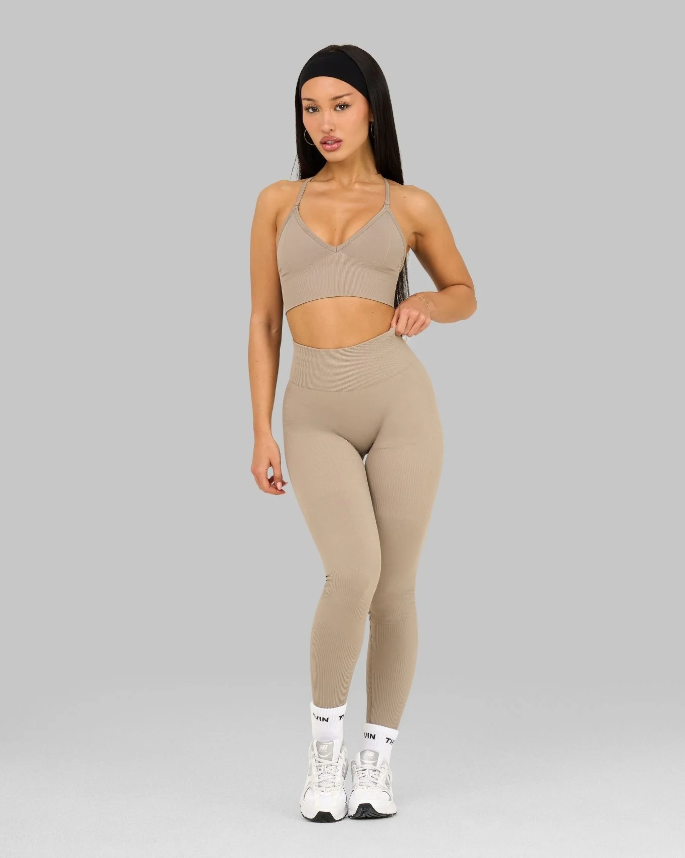 Elevate™ Ribbed High-Waisted Contour Leggings | Latte - Image 4