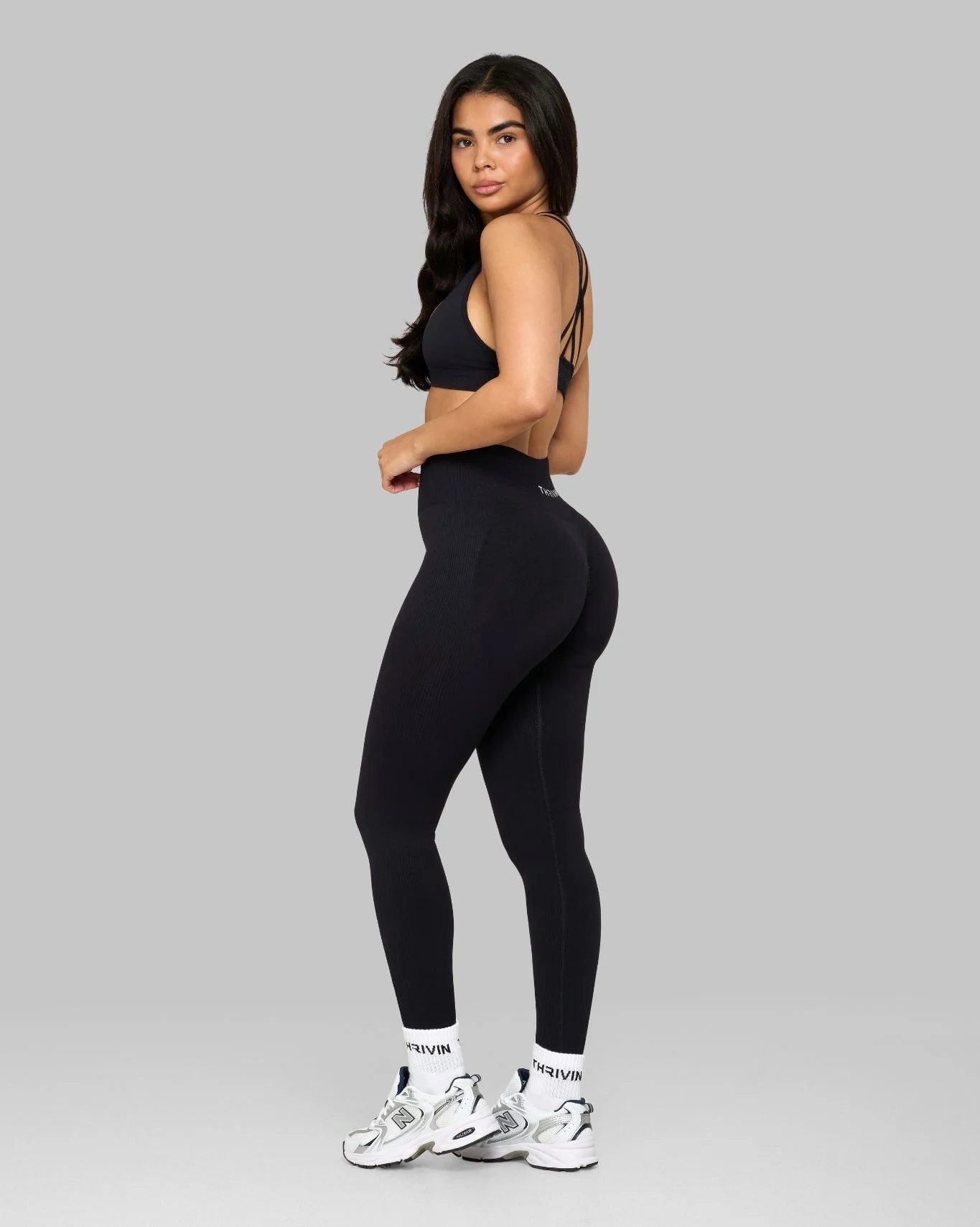 Elevate™ Ribbed High-Waisted Contour Leggings | Night Black - Image 3