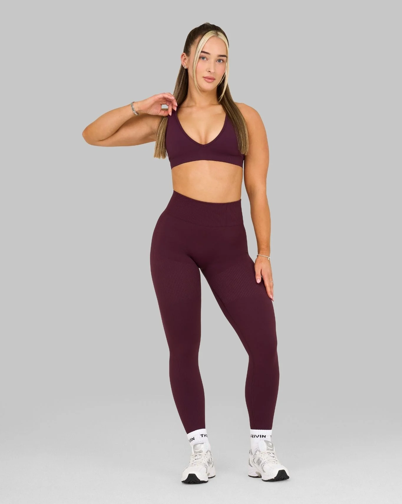 Elevate™ Ribbed High-Waisted Contour Leggings | Winter Plum - Image 3