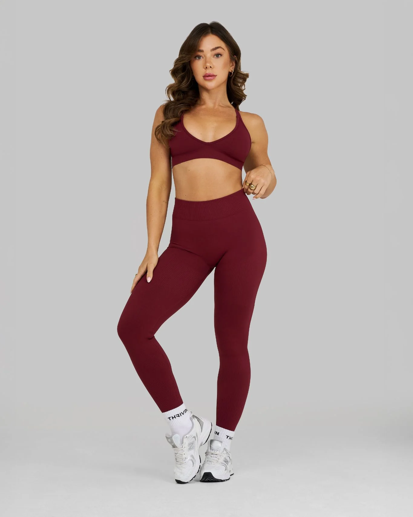 Elevate™ Ribbed Mid-Waisted Contour Leggings | Fine Wine - Image 3