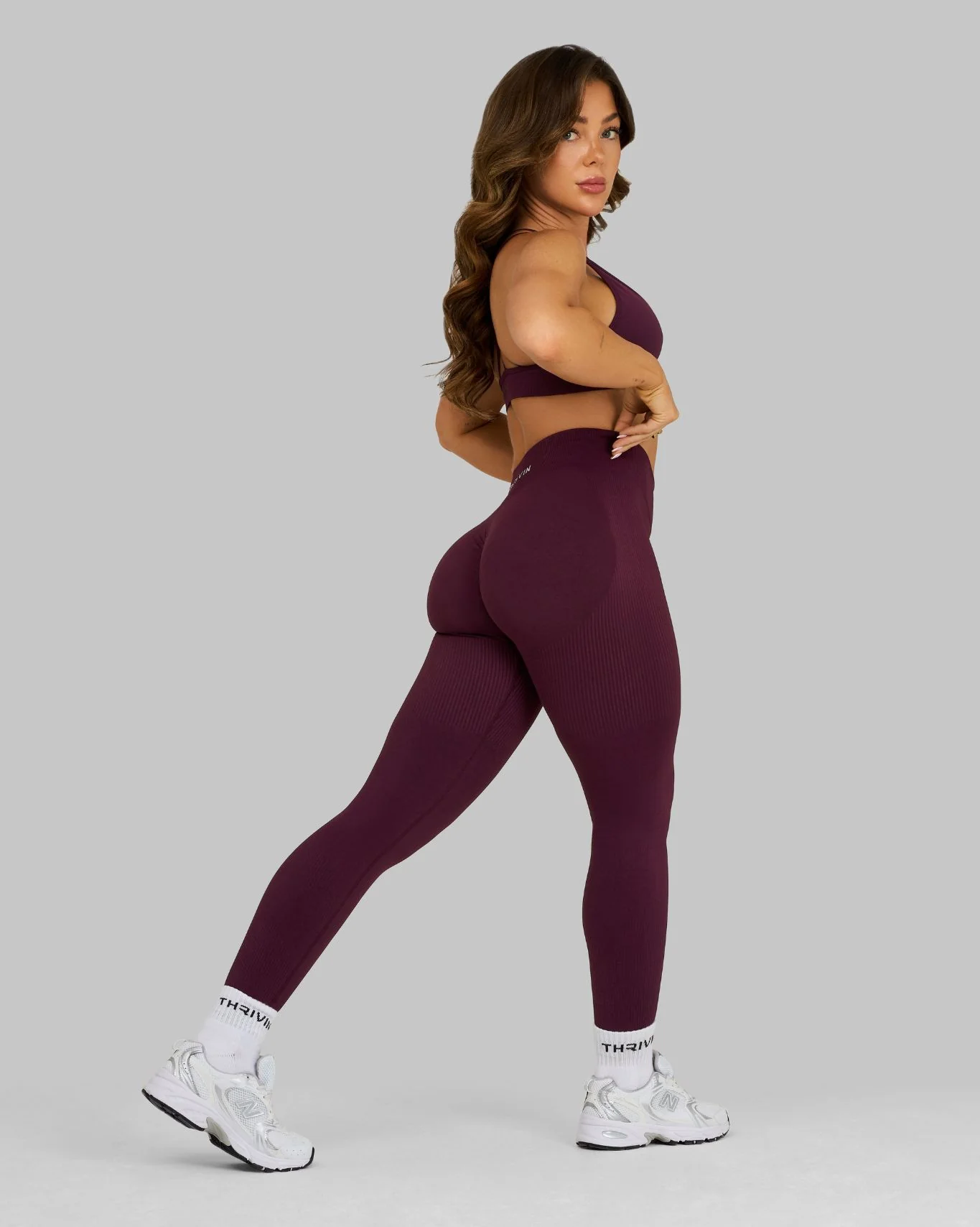 Elevate™ Ribbed Mid-Waisted Contour Leggings | Winter Plum - Image 3