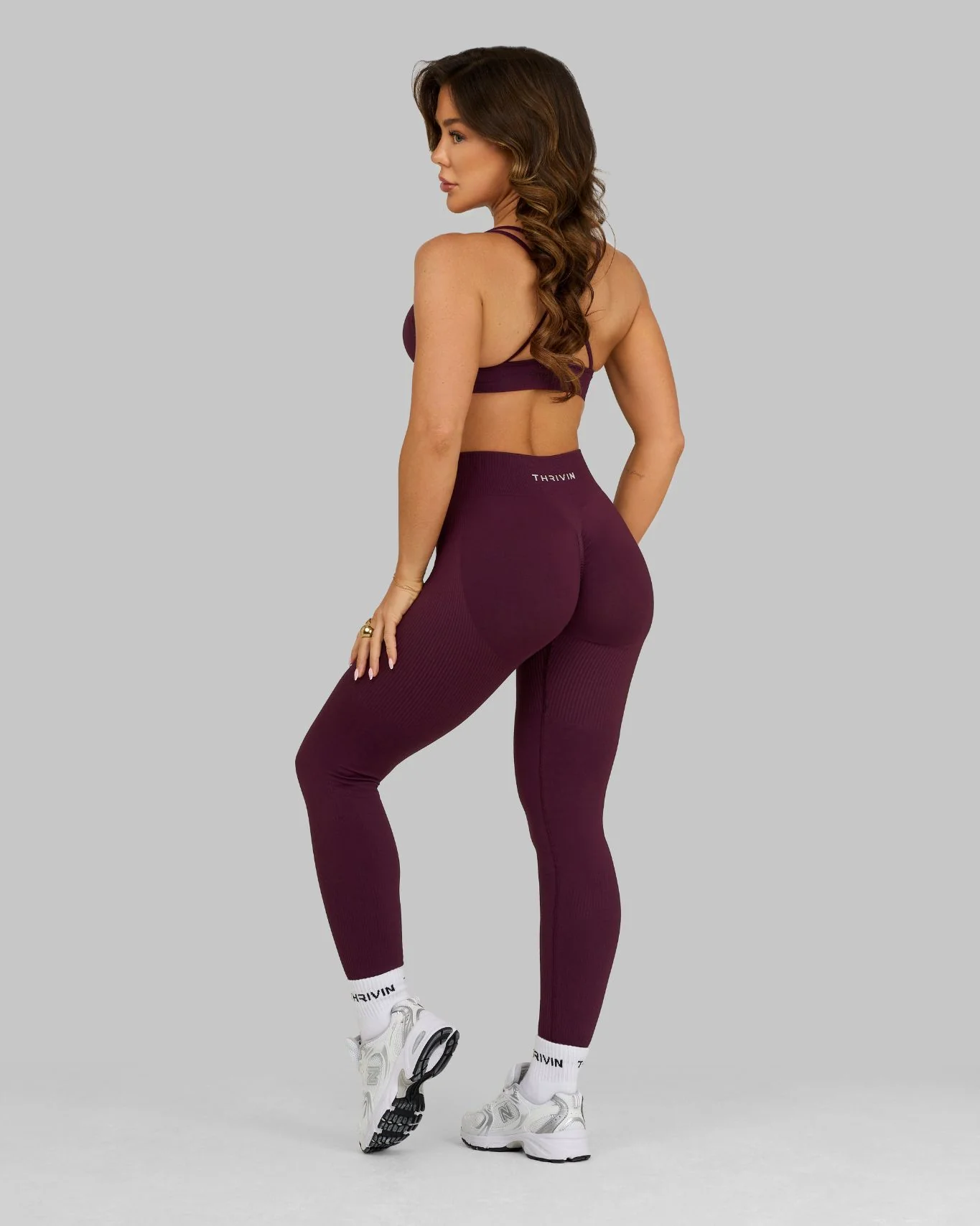 Elevate™ Ribbed Mid-Waisted Contour Leggings | Winter Plum - Image 4