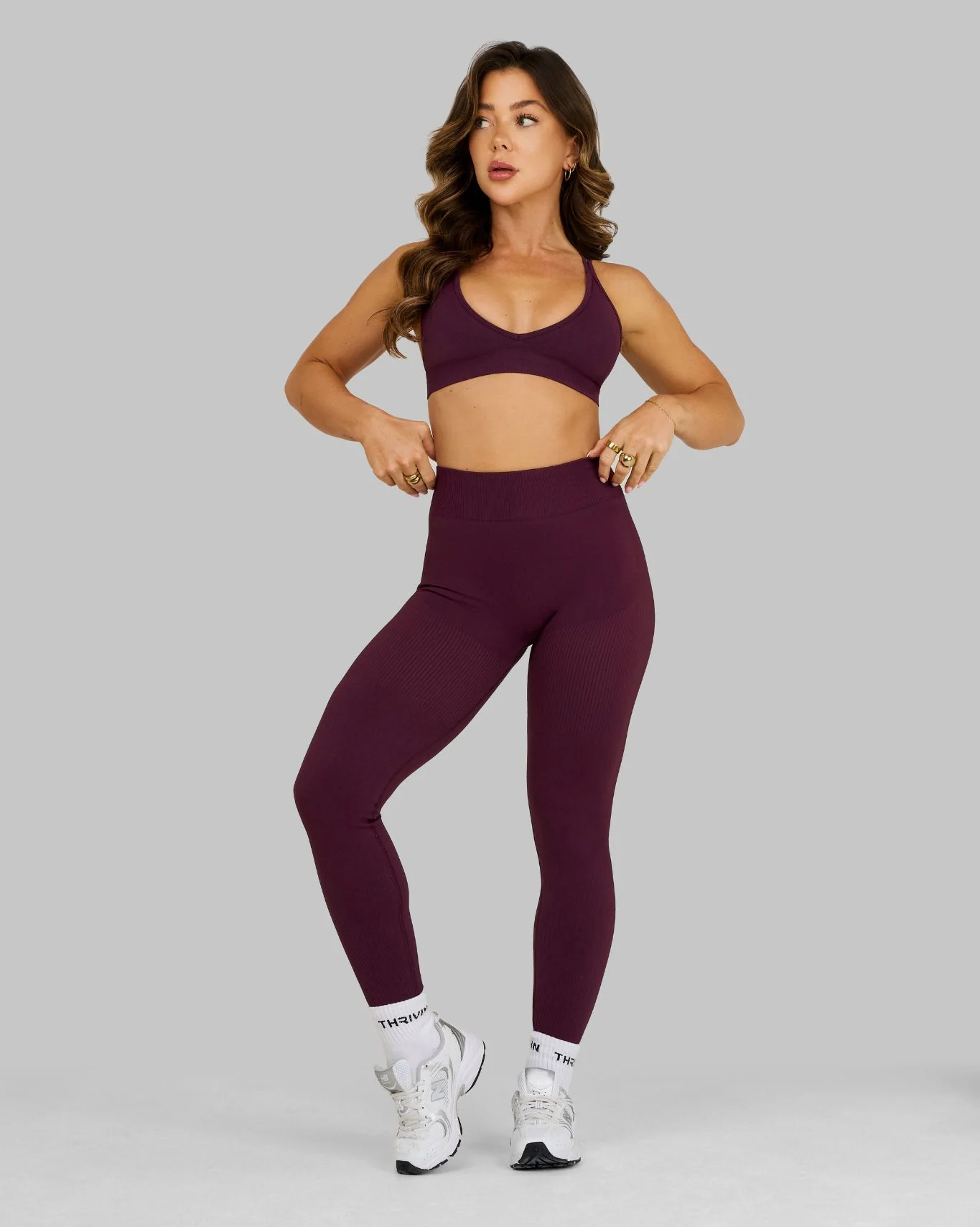 Elevate™ Ribbed Mid-Waisted Contour Leggings | Winter Plum - Image 5