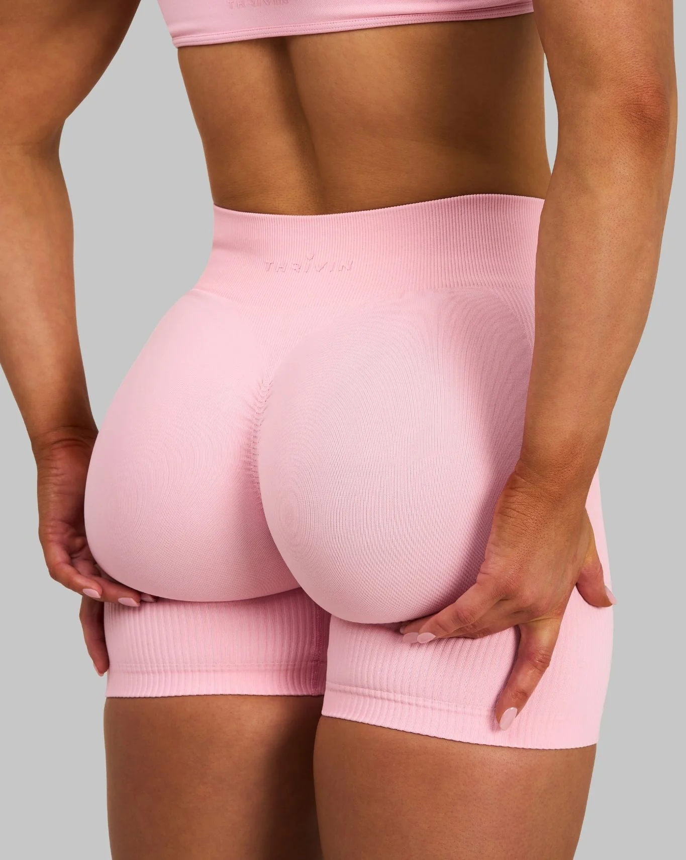 Elevate™ Ribbed Mid-Waisted Contour Shorts | Cotton Pink - Image 3