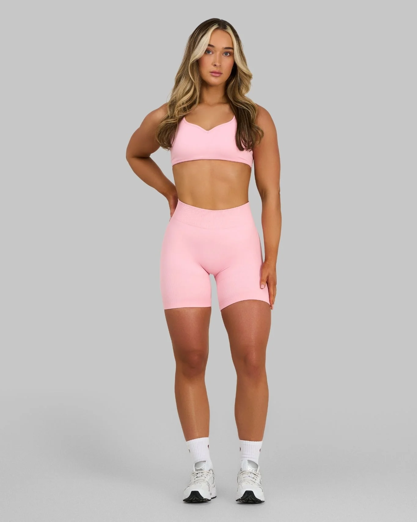 Elevate™ Ribbed Mid-Waisted Contour Shorts | Cotton Pink - Image 5