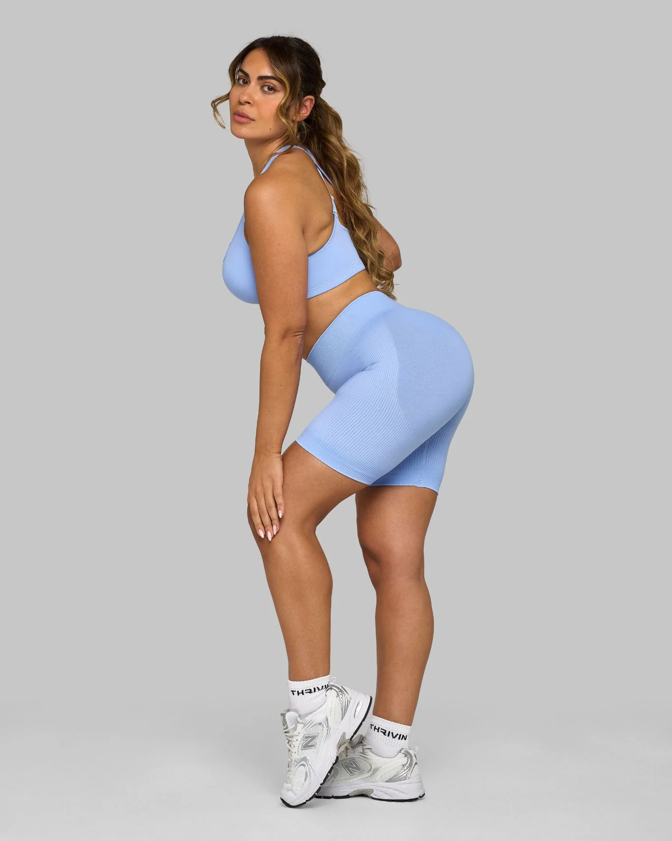 Elevate™ Ribbed Mid-Waisted Contour Shorts | Glacier - Image 3