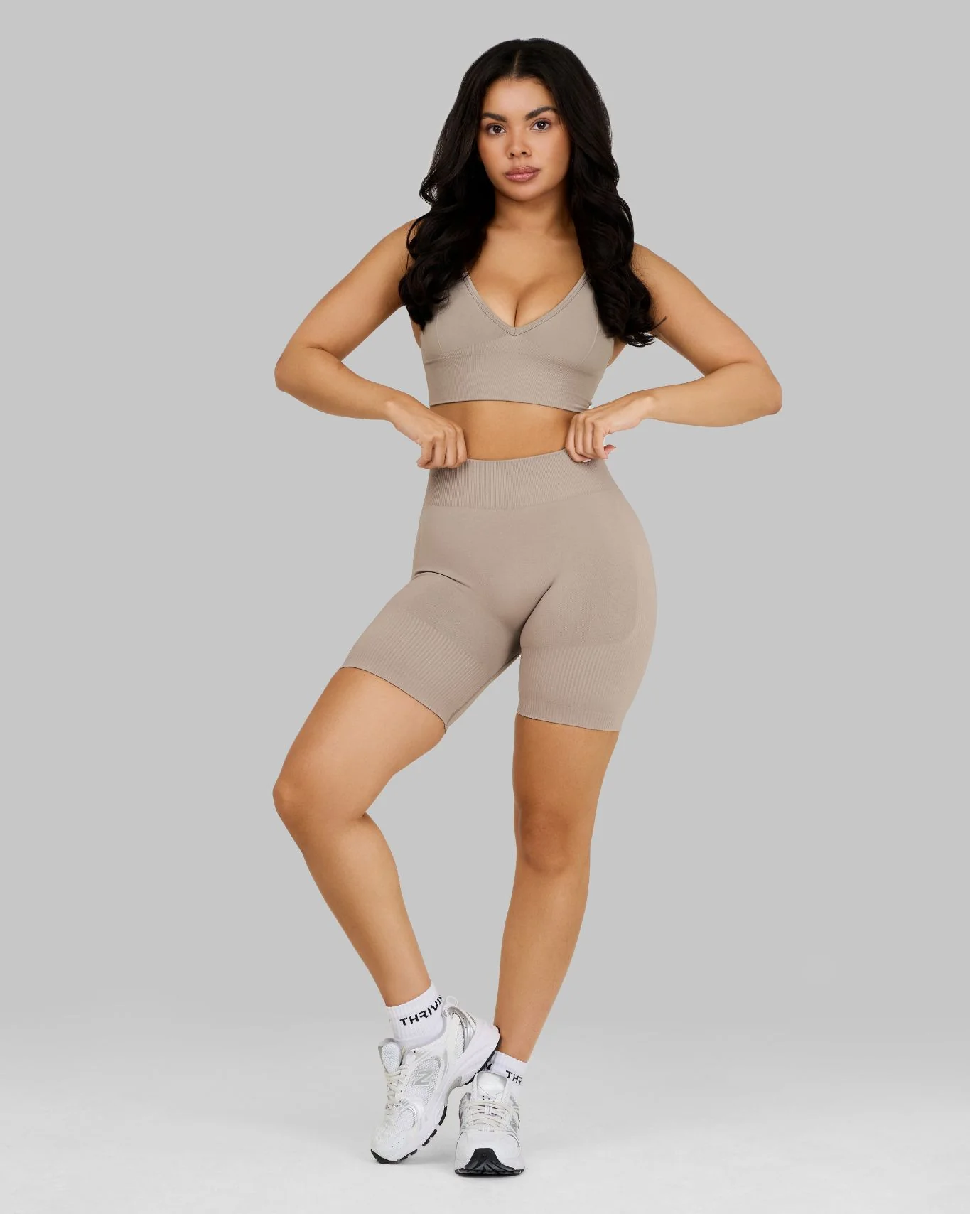Elevate™ Ribbed Mid-Waisted Contour Shorts | Latte - Image 5