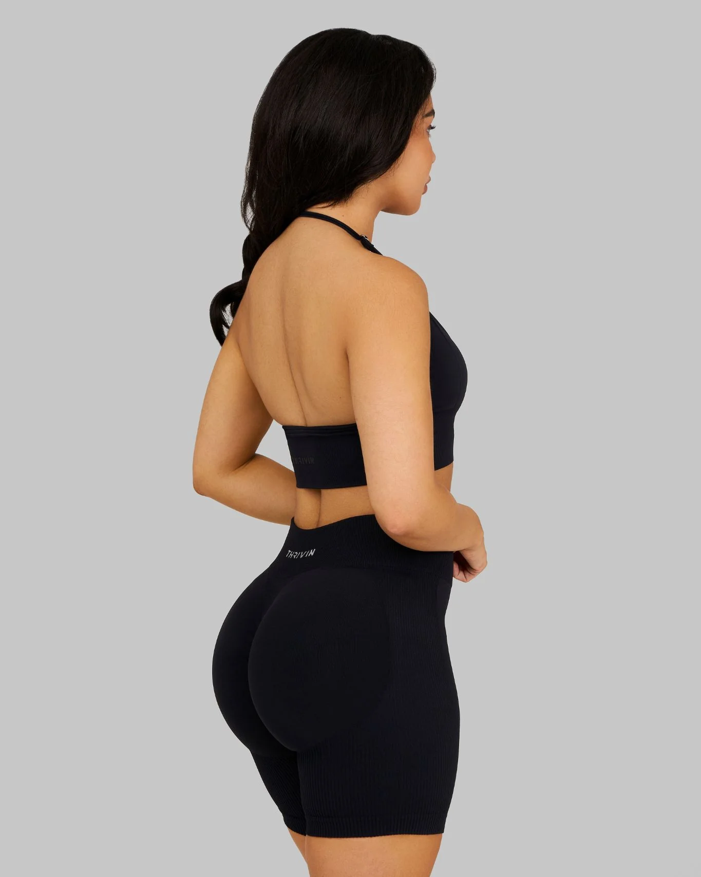 Elevate™ Ribbed Mid-Waisted Contour Shorts | Night Black - Image 3