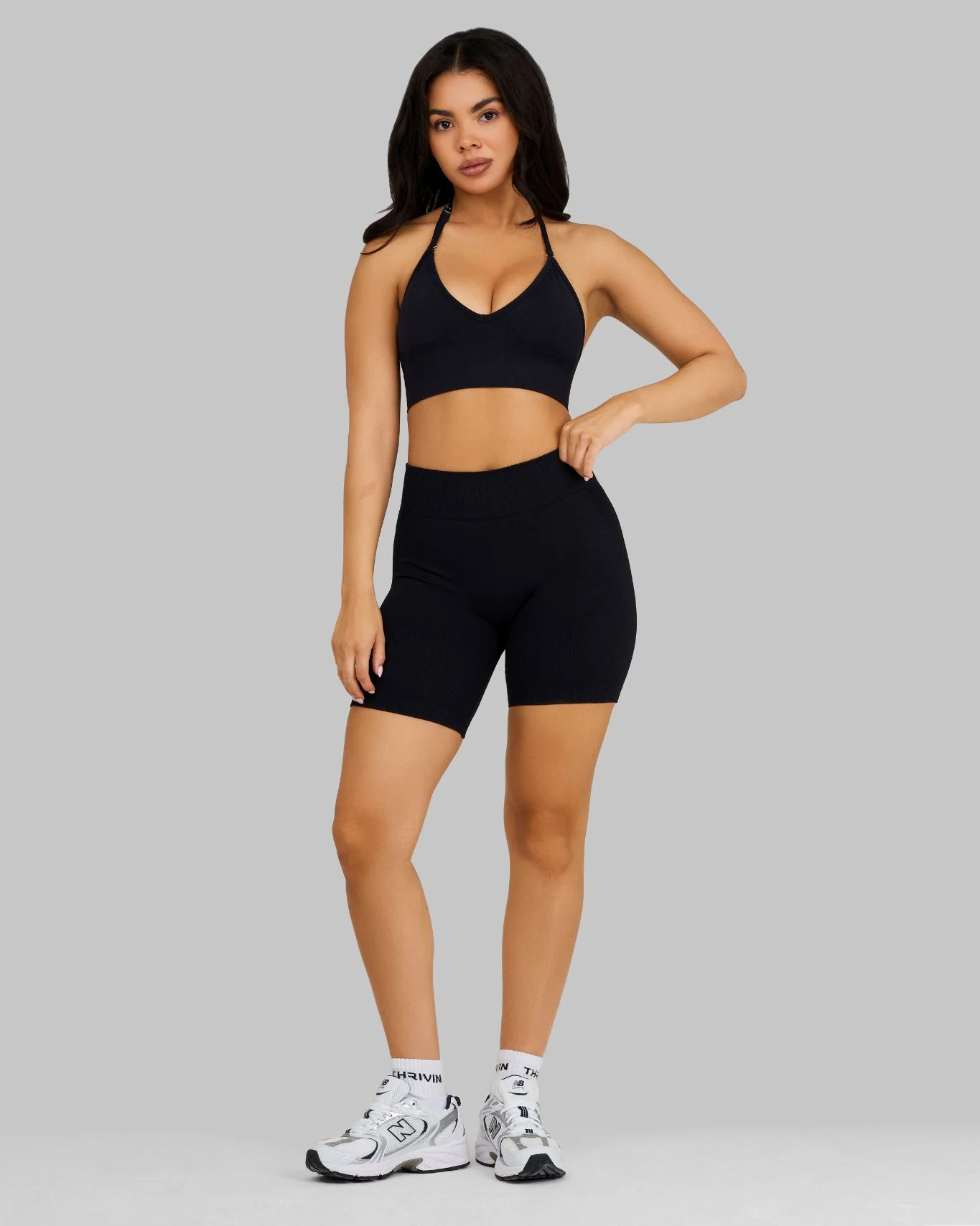 Elevate™ Ribbed Mid-Waisted Contour Shorts | Night Black - Image 5