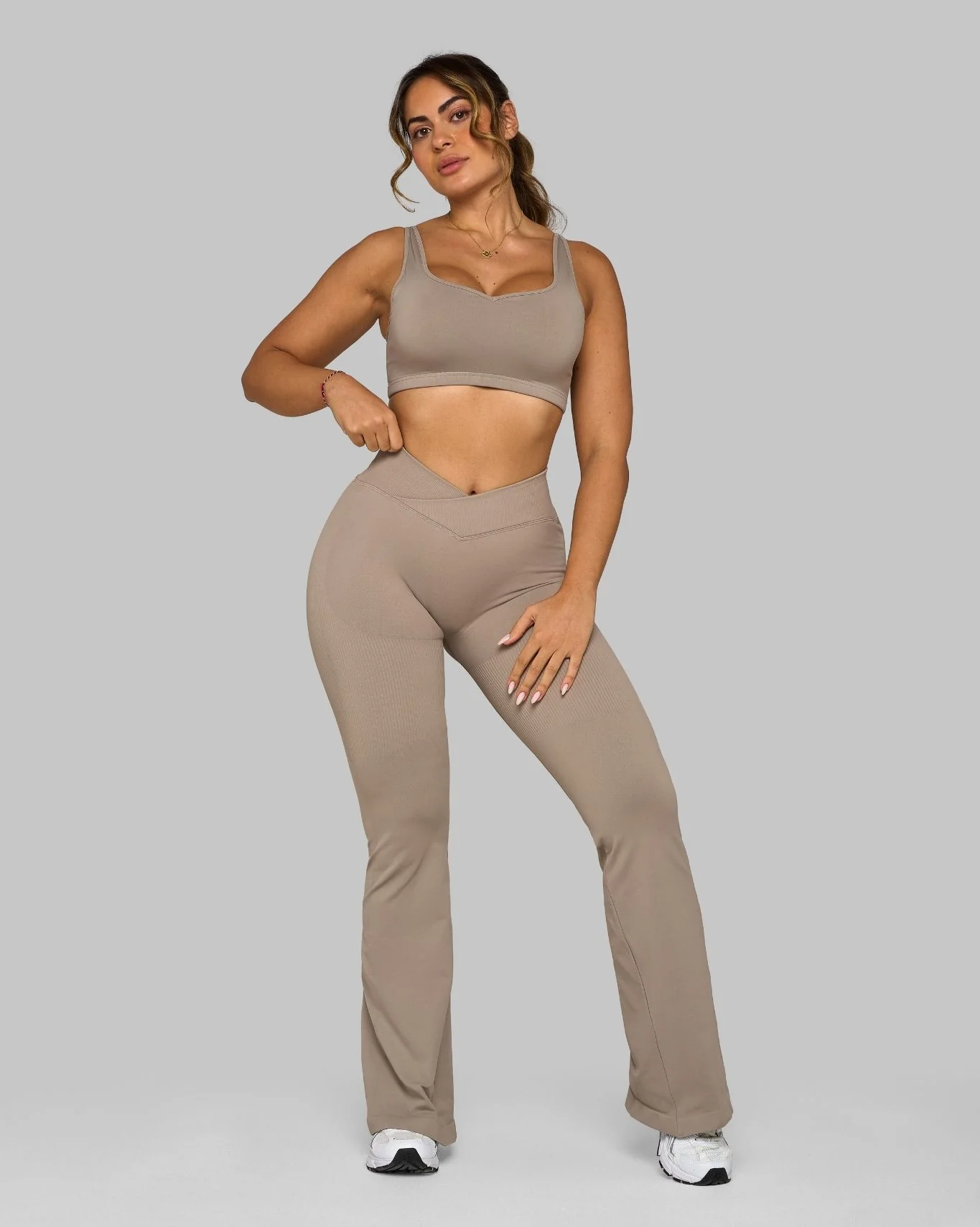 Elevate™ V-Waist Flared Leggings | Latte - Image 3