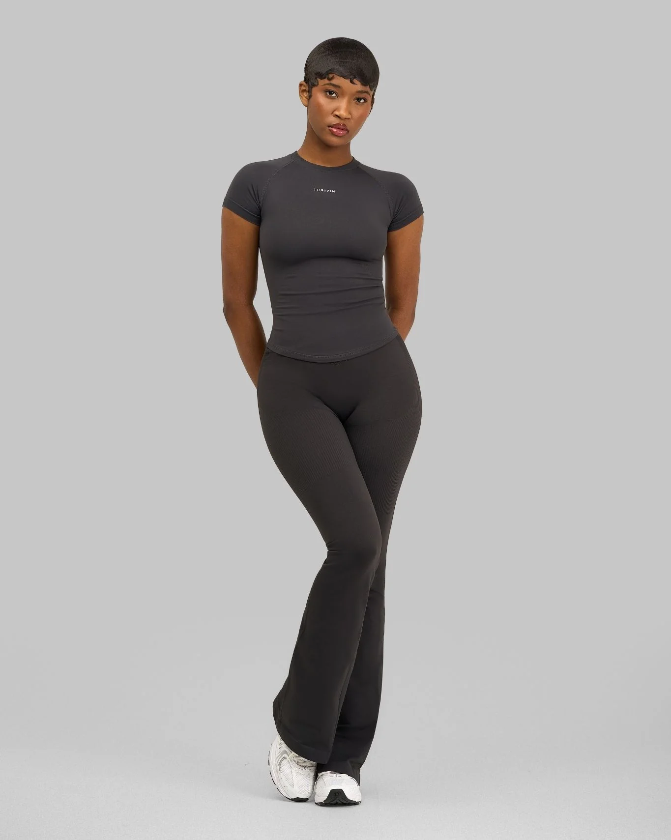 Elevate™ V-Waist Flared Leggings | Charcoal Grey - Image 3