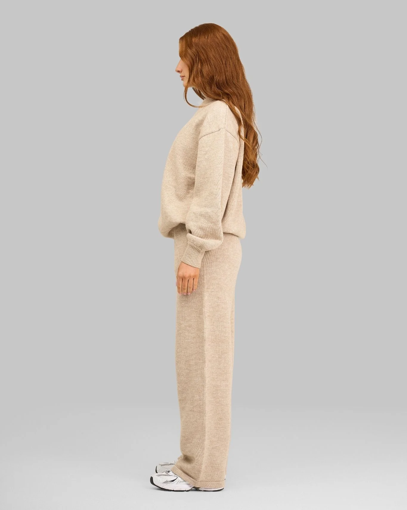 Essential Knitted Wide Leg Trouser | Oat - Image 3