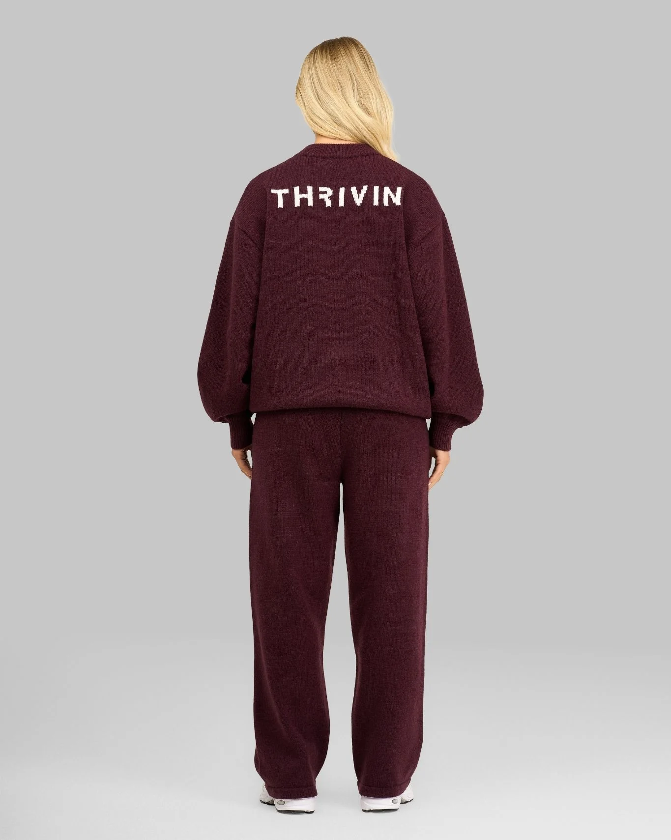 Essential Knitted Wide Leg Trouser | Winter Plum - Image 3