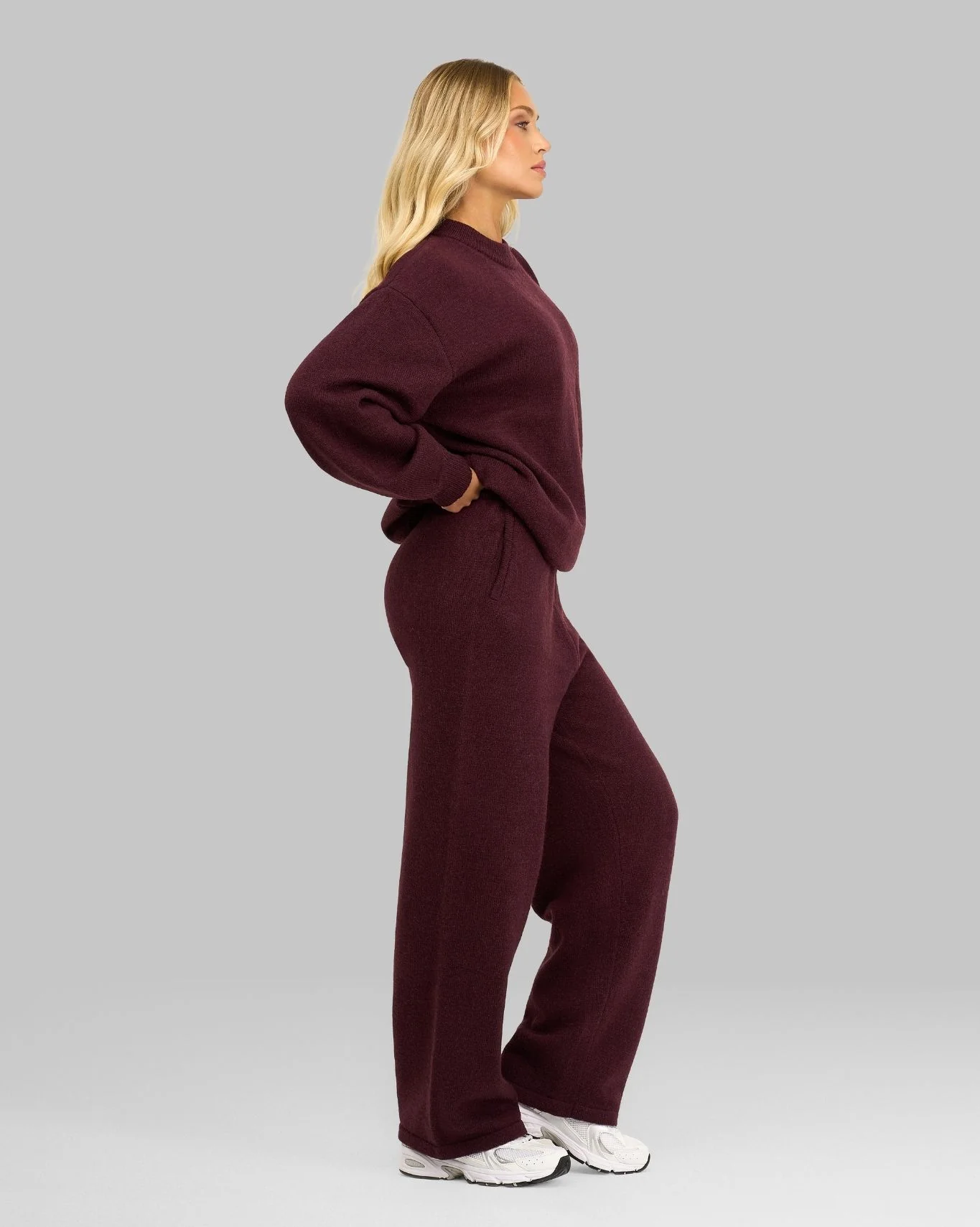 Essential Knitted Wide Leg Trouser | Winter Plum - Image 4