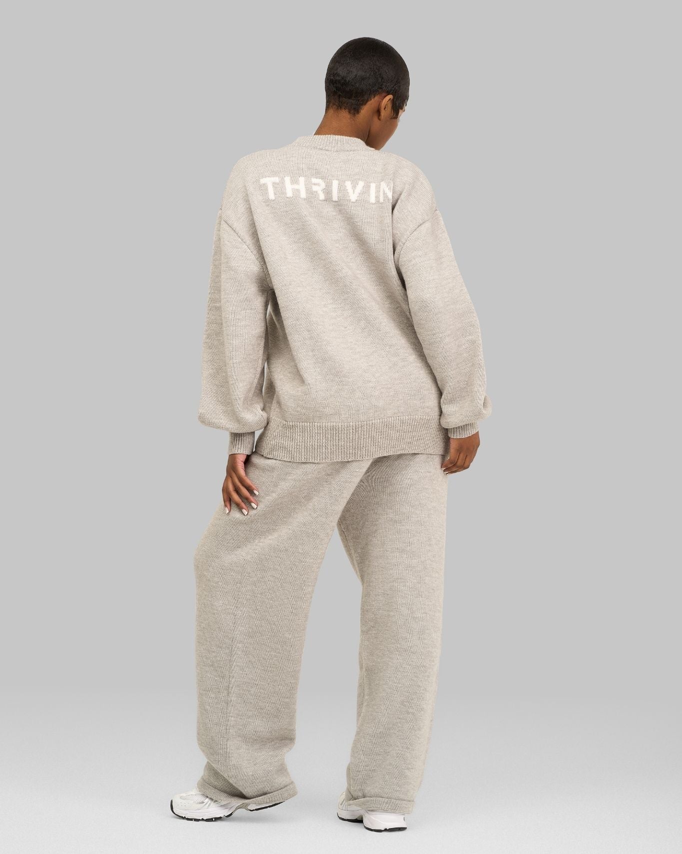 Essential Knitted Wide Leg Trouser | Stone - Image 3