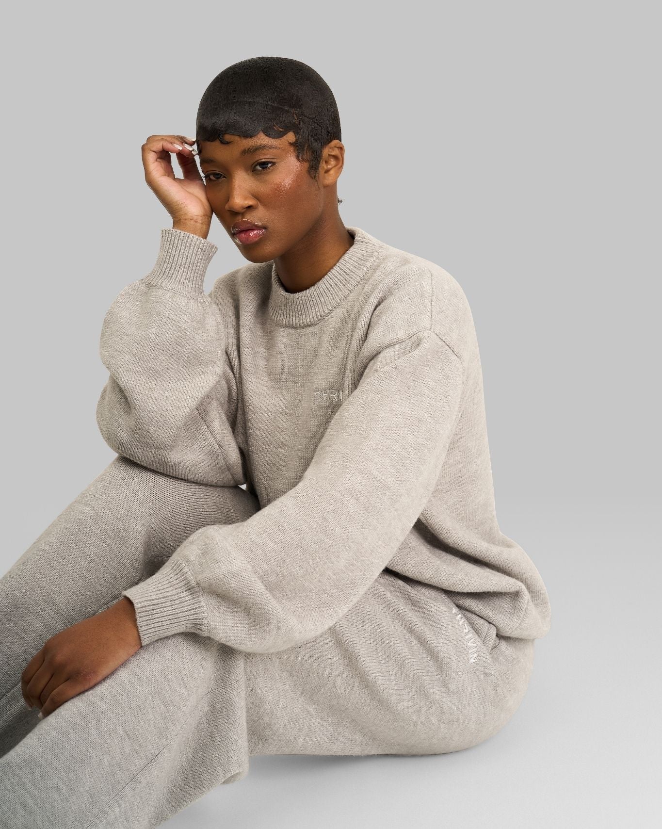 Essential Knitted Wide Leg Trouser | Stone - Image 5