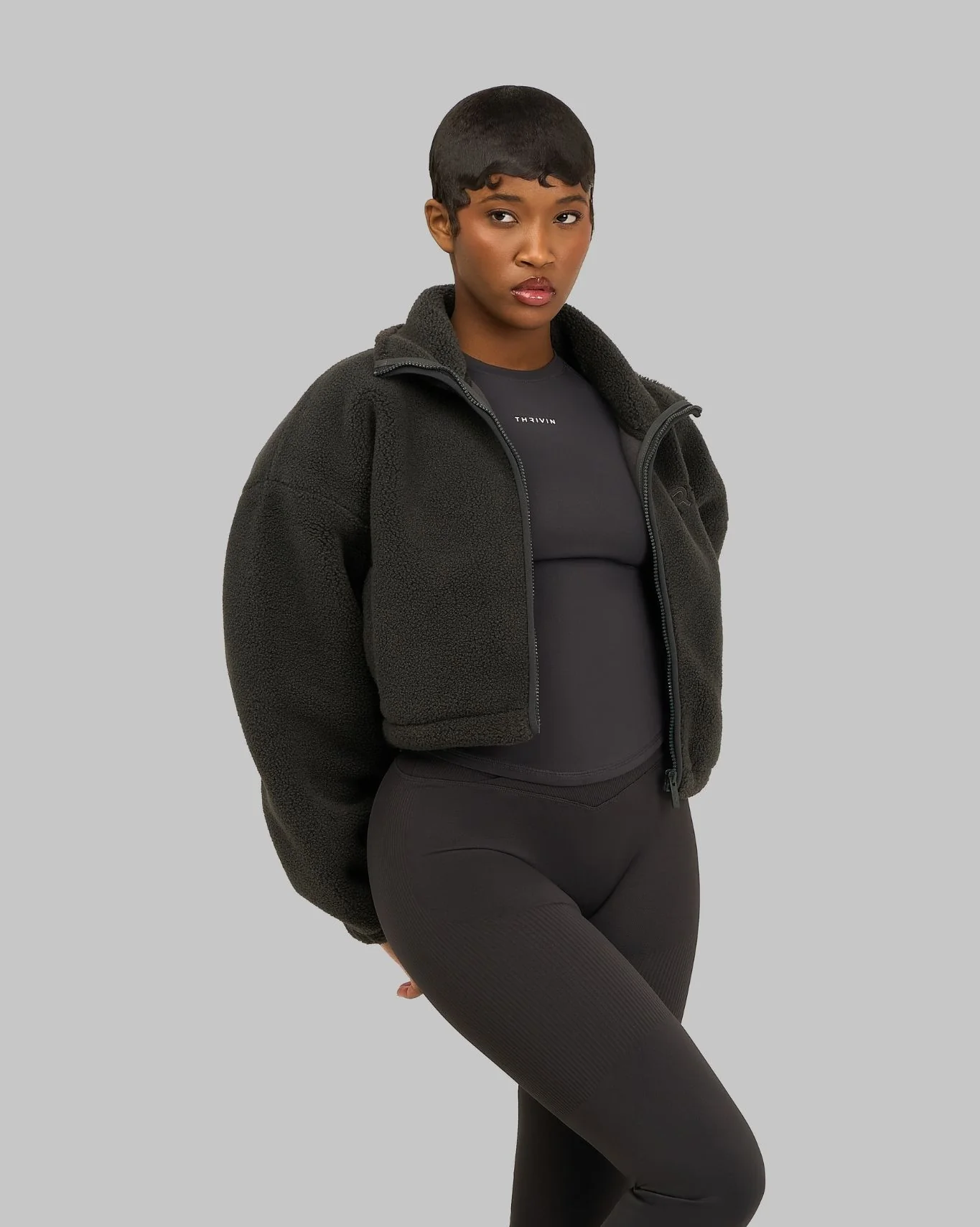 Essential Teddy Fleece Jacket | Charcoal Grey - Image 3