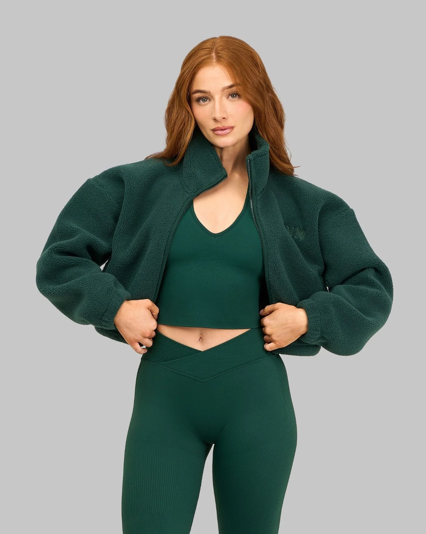 Essential Teddy Fleece Jacket | Pine Green - Image 3